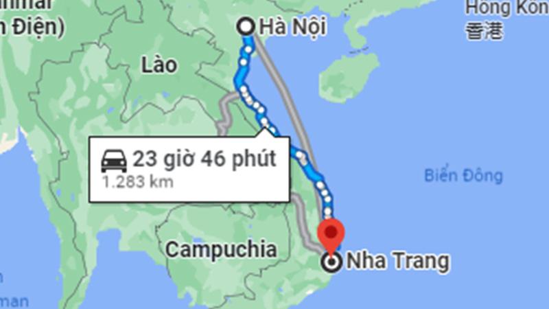 Khoảng cách từ Hà Nội đến Nha Trang bằng đường bộ khoảng 1.283km